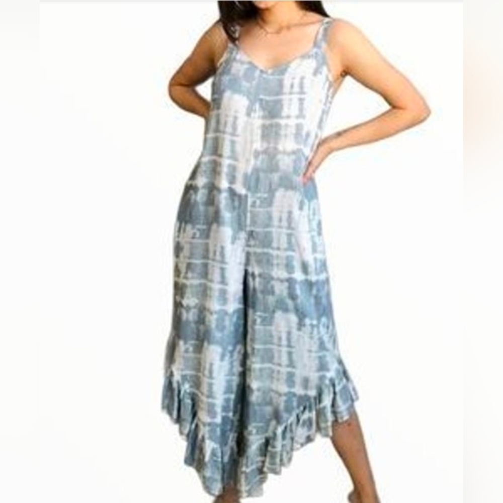 Japna Blue and White Tye-dye Jumpsuit Boho M